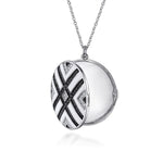 925 Sterling Silver White Sapphire and Black Spinel with White Enamel Locket - NK7476-24SVJMC-Gabriel & Co.-Renee Taylor Gallery