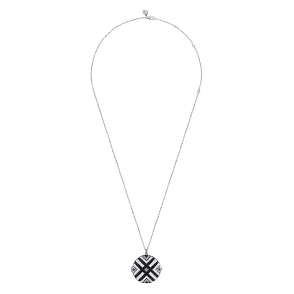 925 Sterling Silver White Sapphire and Black Spinel with White Enamel Locket - NK7476-24SVJMC-Gabriel & Co.-Renee Taylor Gallery