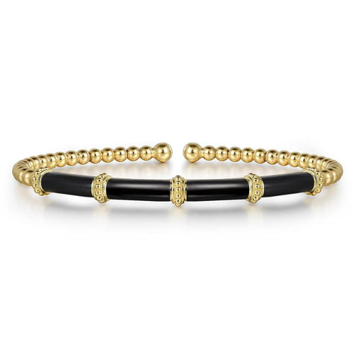 Beaded Bangle Bracelet Cuff 14K Yellow Gold Black Enamel Bujukan – BG4972E8Y4JJJ-Gabriel & Co.-Renee Taylor Gallery