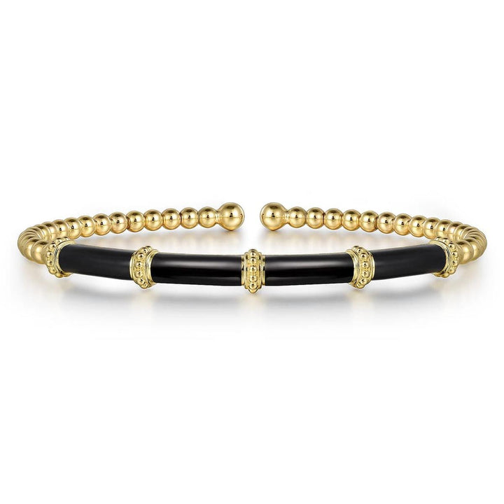 Beaded Bangle Bracelet Cuff 14K Yellow Gold Black Enamel Bujukan – BG4972E8Y4JJJ-Gabriel & Co.-Renee Taylor Gallery