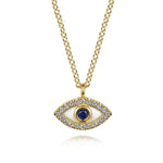 14K Yellow Gold Diamond and Blue Sapphire Evil Eye Pendant Necklace - NK7438E9Y45SA-Gabriel & Co.-Renee Taylor Gallery