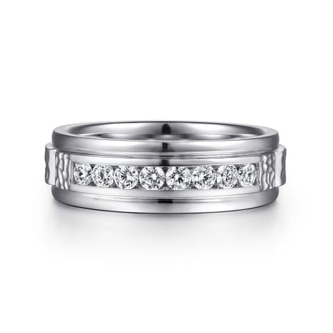 14K White Gold Diamond Men's Wedding Ring in Sand Blast Finish - MR15508W44JJ-Gabriel & Co.-Renee Taylor Gallery