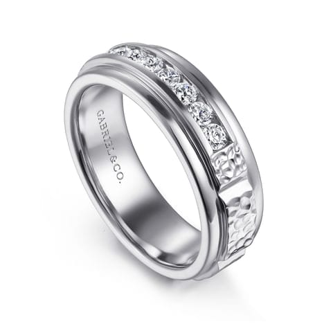 14K White Gold Diamond Men's Wedding Ring in Sand Blast Finish - MR15508W44JJ-Gabriel & Co.-Renee Taylor Gallery