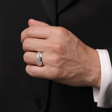 14K White Gold Diamond Men's Wedding Ring in Sand Blast Finish - MR15508W44JJ-Gabriel & Co.-Renee Taylor Gallery