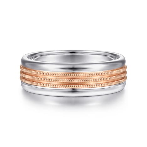 14K White-Rose Gold 7mm - Two Tone Men's Wedding Band in High Polished Finish - MBH0168-70T4JJJ-Gabriel & Co.-Renee Taylor Gallery