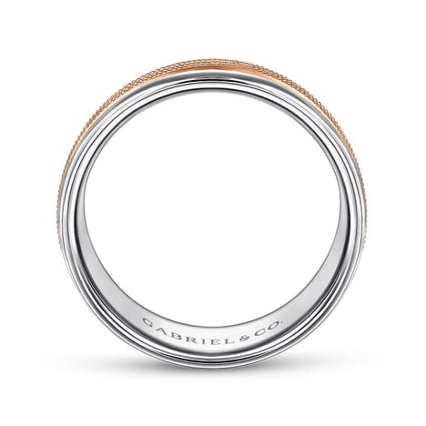 14K White-Rose Gold 7mm - Two Tone Men's Wedding Band in High Polished Finish - MBH0168-70T4JJJ-Gabriel & Co.-Renee Taylor Gallery