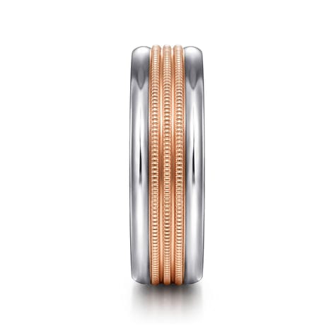 14K White-Rose Gold 7mm - Two Tone Men's Wedding Band in High Polished Finish - MBH0168-70T4JJJ-Gabriel & Co.-Renee Taylor Gallery