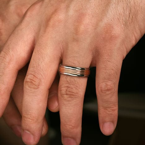 14K White-Rose Gold 7mm - Two Tone Men's Wedding Band in High Polished Finish - MBH0168-70T4JJJ-Gabriel & Co.-Renee Taylor Gallery