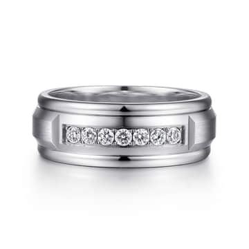 14K White Gold Diamond Men's Band in Satin Finish - MR15676W44JJ-Gabriel & Co.-Renee Taylor Gallery