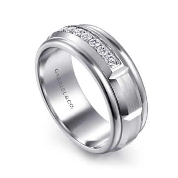 14K White Gold Diamond Men's Band in Satin Finish - MR15676W44JJ-Gabriel & Co.-Renee Taylor Gallery