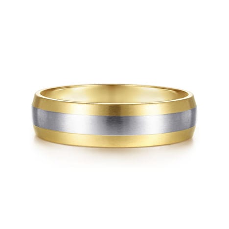 14K White-Yellow Gold 6mm - Two Tone Men's Wedding Band in Satin Finish - MBM0131-60M4JJJ-Gabriel & Co.-Renee Taylor Gallery