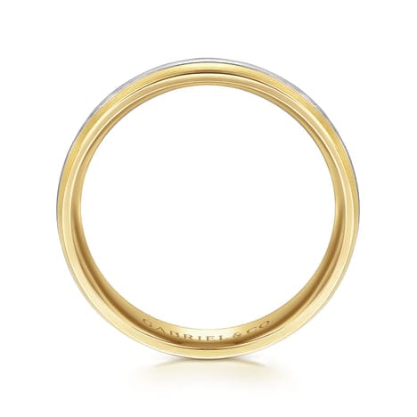 14K White-Yellow Gold 6mm - Two Tone Men's Wedding Band in Satin Finish - MBM0131-60M4JJJ-Gabriel & Co.-Renee Taylor Gallery