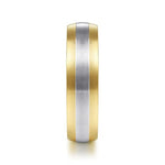 14K White-Yellow Gold 6mm - Two Tone Men's Wedding Band in Satin Finish - MBM0131-60M4JJJ-Gabriel & Co.-Renee Taylor Gallery
