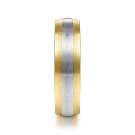 14K White-Yellow Gold 6mm - Two Tone Men's Wedding Band in Satin Finish - MBM0131-60M4JJJ-Gabriel & Co.-Renee Taylor Gallery