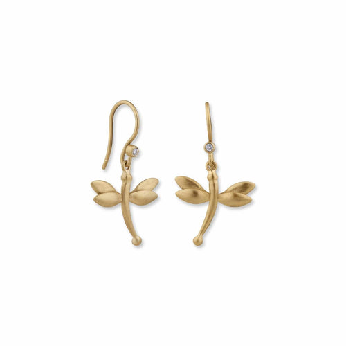 All Gold Dragonfly Floating Charms Earrings with Diamond by Lika Behar