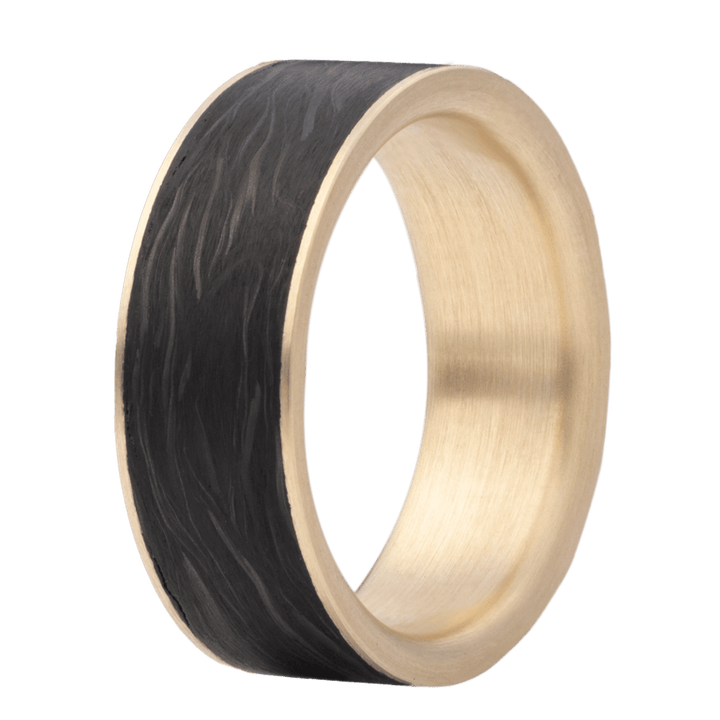8mm Forged Carbon Fiber Flat Ring with 14K Yellow Gold Wrap-Around Interior Sleeve – 8FCF101:Y-WRAP-Heavy Stone-Renee Taylor Gallery