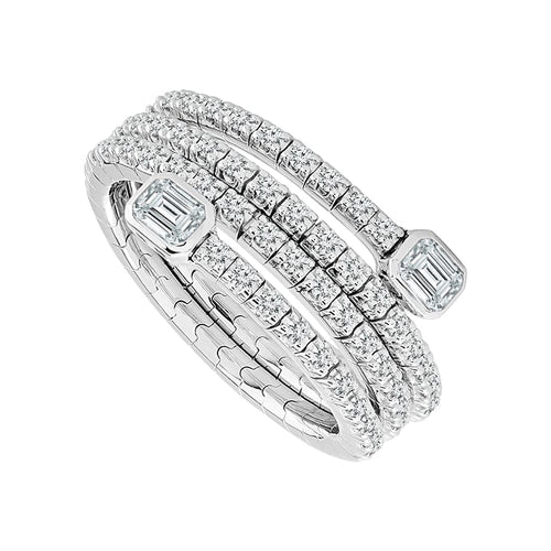 14K White Gold Emerald-Cut Diamond Flexible Ring - FSR5014K5W