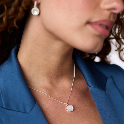 Fleur-de-Lis Solitaire Chalcedony Blue Necklace - N377SCA00-Julie Vos-Renee Taylor Gallery