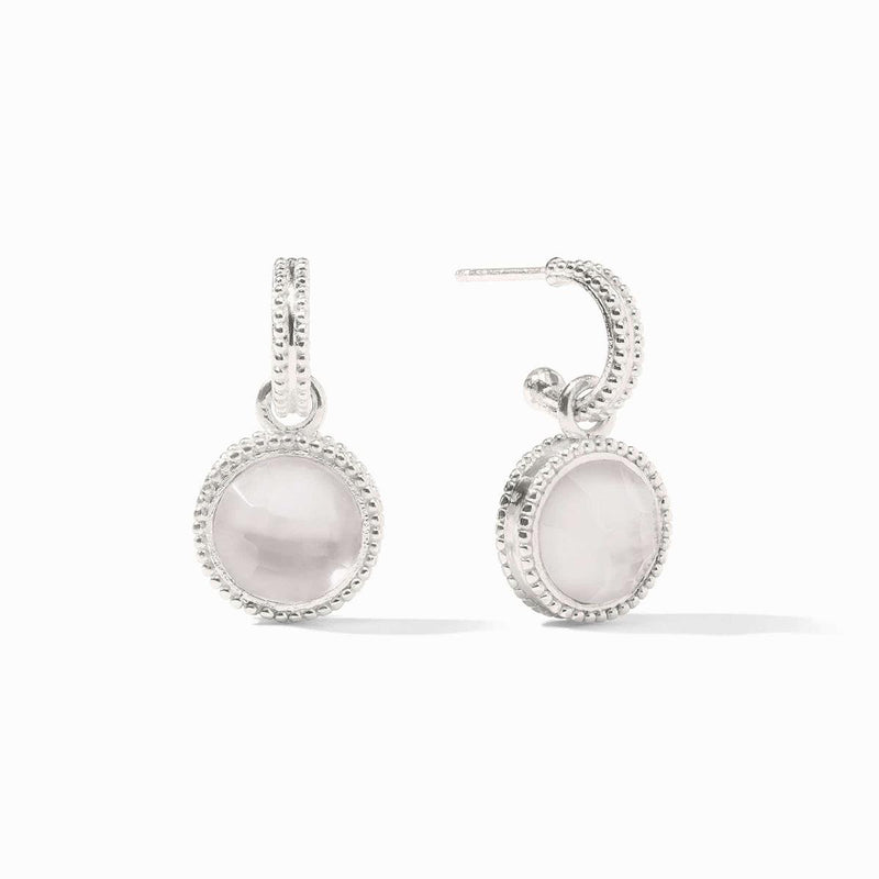 Fleur-de-Lis Hoop & Charm Iridescent Clear Crystal Earrings - ER667SIRC00-Julie Vos-Renee Taylor Gallery