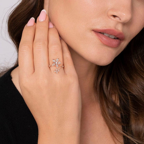 14K Rose Gold Floral Bypass Diamond Ring - LR50640K45JJ-Gabriel & Co.-Renee Taylor Gallery