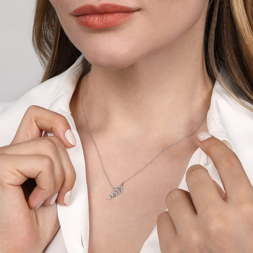 14K White Gold Diamond Leaf Pendant Necklace - NK4627W45JJ-Gabriel & Co.-Renee Taylor Gallery
