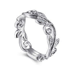 14K White Gold Scrolling Floral Diamond Ring - LR4593W45JJ-Gabriel & Co.-Renee Taylor Gallery