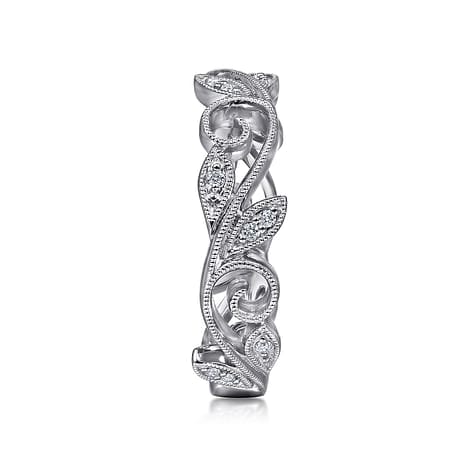 14K White Gold Scrolling Floral Diamond Ring - LR4593W45JJ-Gabriel & Co.-Renee Taylor Gallery