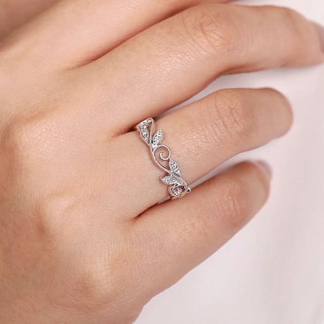14K White Gold Scrolling Floral Diamond Ring - LR4593W45JJ-Gabriel & Co.-Renee Taylor Gallery