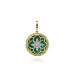 14K Yellow Gold Bujukan Diamond and Malachite Medallion Pendant in size 24mm With Detachable Bail Bujukan Collection - PT6614Y45MA-Gabriel & Co.-Renee Taylor Gallery
