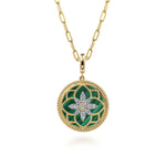14K Yellow Gold Bujukan Diamond and Malachite Medallion Pendant in size 24mm With Detachable Bail Bujukan Collection - PT6614Y45MA-Gabriel & Co.-Renee Taylor Gallery