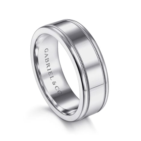 14K White Gold 7mm - High Polished Men's Wedding Band - MBH0140-70W4JJJ-Gabriel & Co.-Renee Taylor Gallery