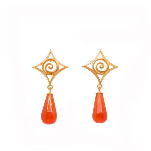 Gratitude Spiral Carnelian Cabochon Drop Earrings Gold Vermeil - GRE1DPCAR-Joyla-Renee Taylor Gallery