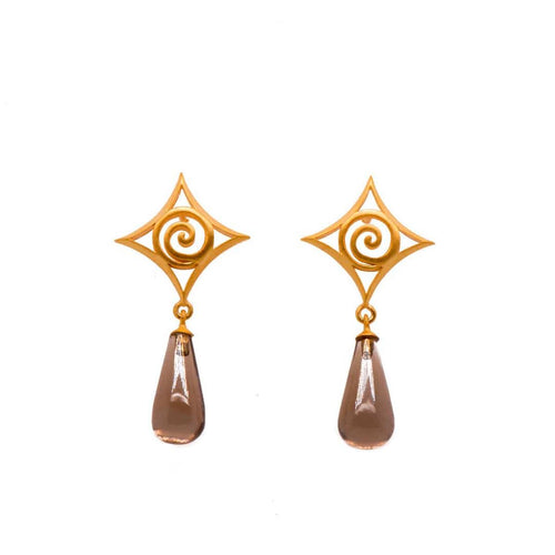 Gratitude Spiral Post Earrings with Smoky Quartz Cabochon Drop - GRE1DPSQ-Joyla-Renee Taylor Gallery