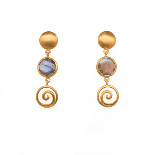 Gratitude Moon Drop 8mm Labradorite 24K Gold Vermeil Earrings-Joyla-Renee Taylor Gallery