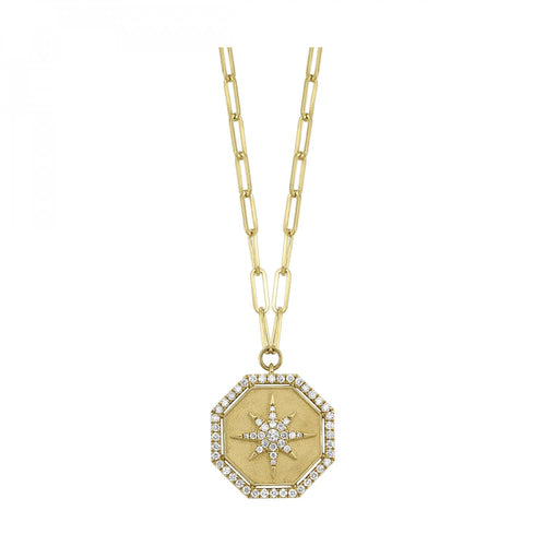 14K Gold Diamond North Star Octagon Medallion Necklace - PD37976-4YC-Gems One-Renee Taylor Gallery