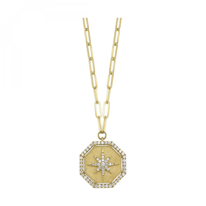 14K Gold Diamond North Star Octagon Medallion Necklace - PD37976-4YC-Gems One-Renee Taylor Gallery