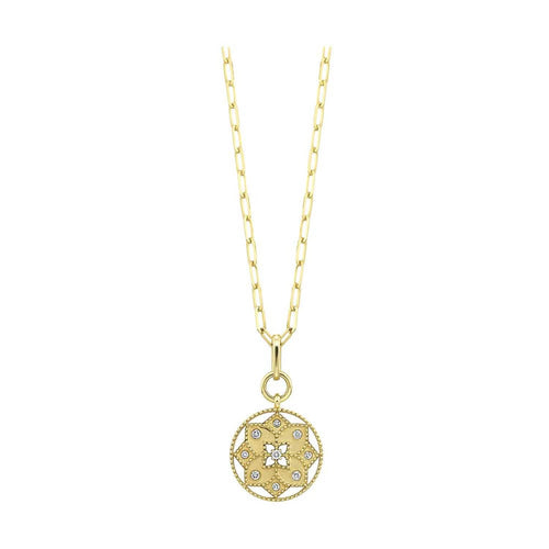14K Gold Diamond Filigree Medallion Necklace - NK103296-4YC-Gems One-Renee Taylor Gallery