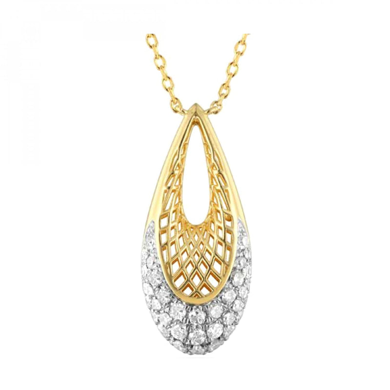 14K Gold Pavé Diamond Open Teardrop Pendant Necklace - NK10364-4YCSC-Gems One-Renee Taylor Gallery