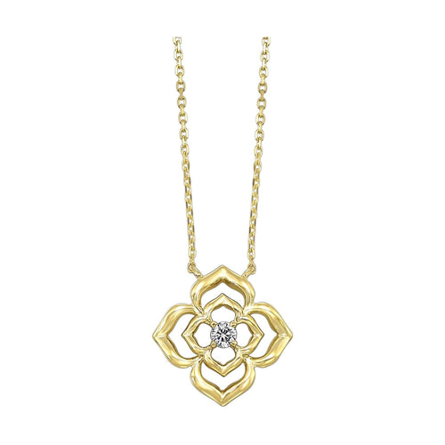 14K Gold Diamond Openwork Floral Pendant Necklace - NK10369-4YC-Gems One-Renee Taylor Gallery