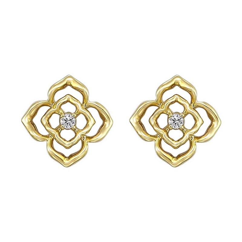 14K Gold Diamond Openwork Floral Stud Earrings - ER10850-4YC-Gems One-Renee Taylor Gallery
