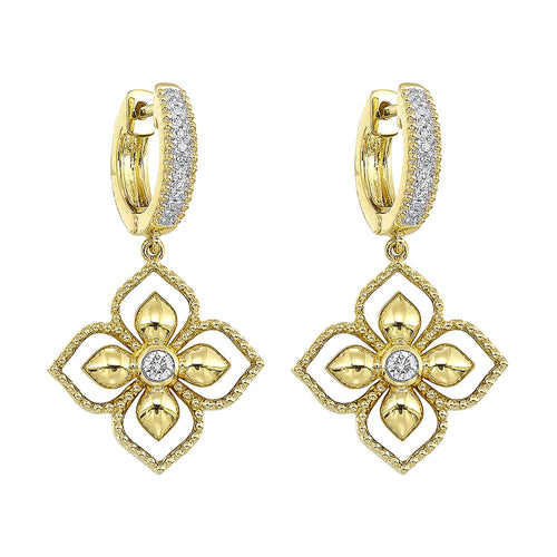 14K Gold Pavé Diamond Floral Drop Hoop Earrings - ER11055-4YSC-Gems One-Renee Taylor Gallery