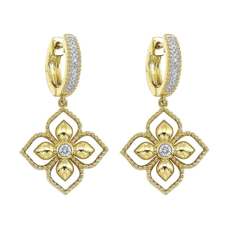 14K Gold Pavé Diamond Floral Drop Hoop Earrings - ER11055-4YSC-Gems One-Renee Taylor Gallery