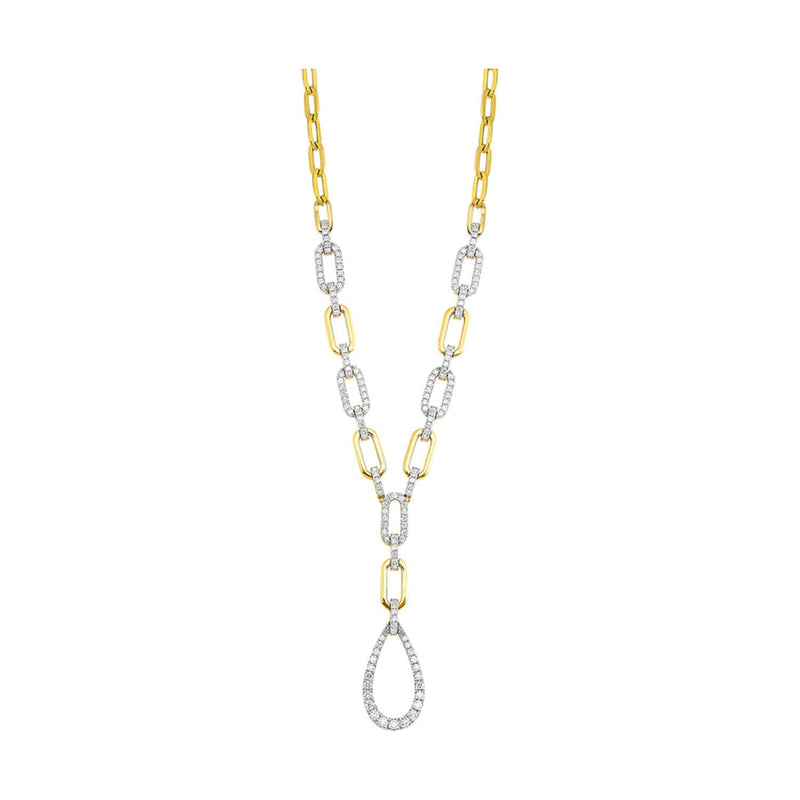 14K Gold Diamond Paperclip Link & Teardrop Necklace - NK09307-4YC-Gems One-Renee Taylor Gallery