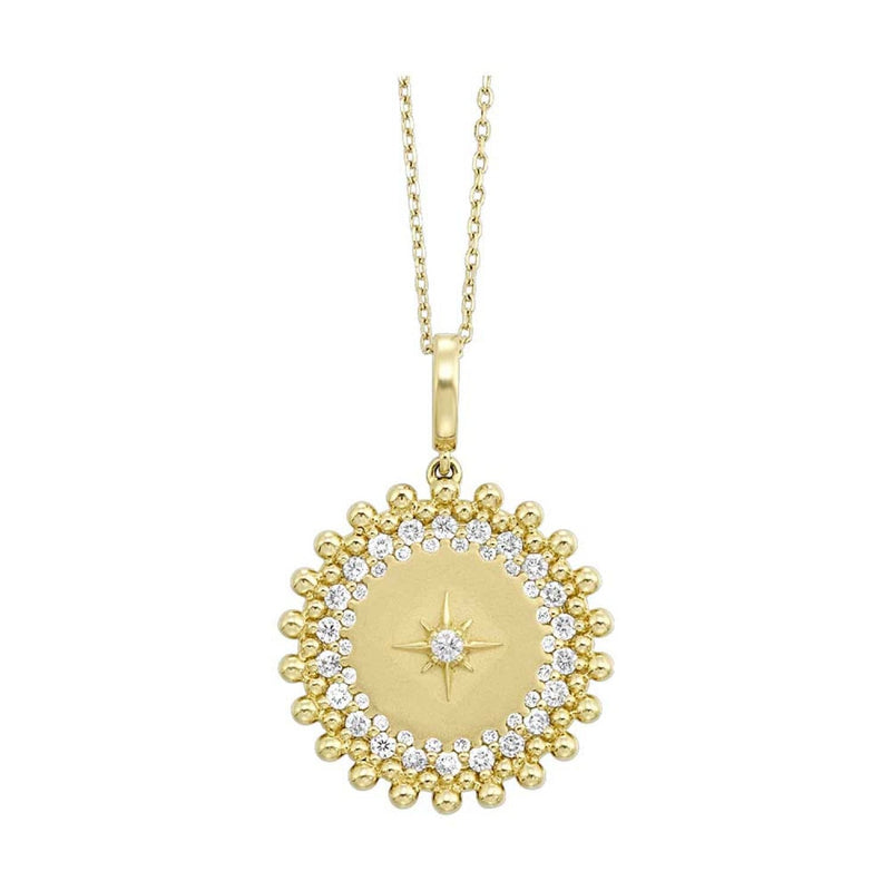 14K Gold Diamond Sunburst Medallion Pendant Necklace - PD10808-4YC-Gems One-Renee Taylor Gallery