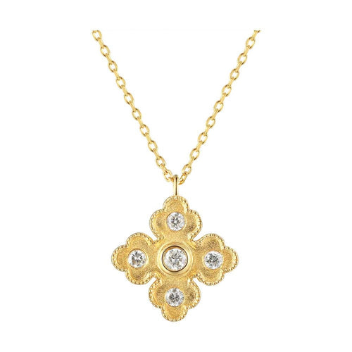 14K Gold Diamond Floral Cross Pendant Necklace - PD10932-4YC-Gems One-Renee Taylor Gallery