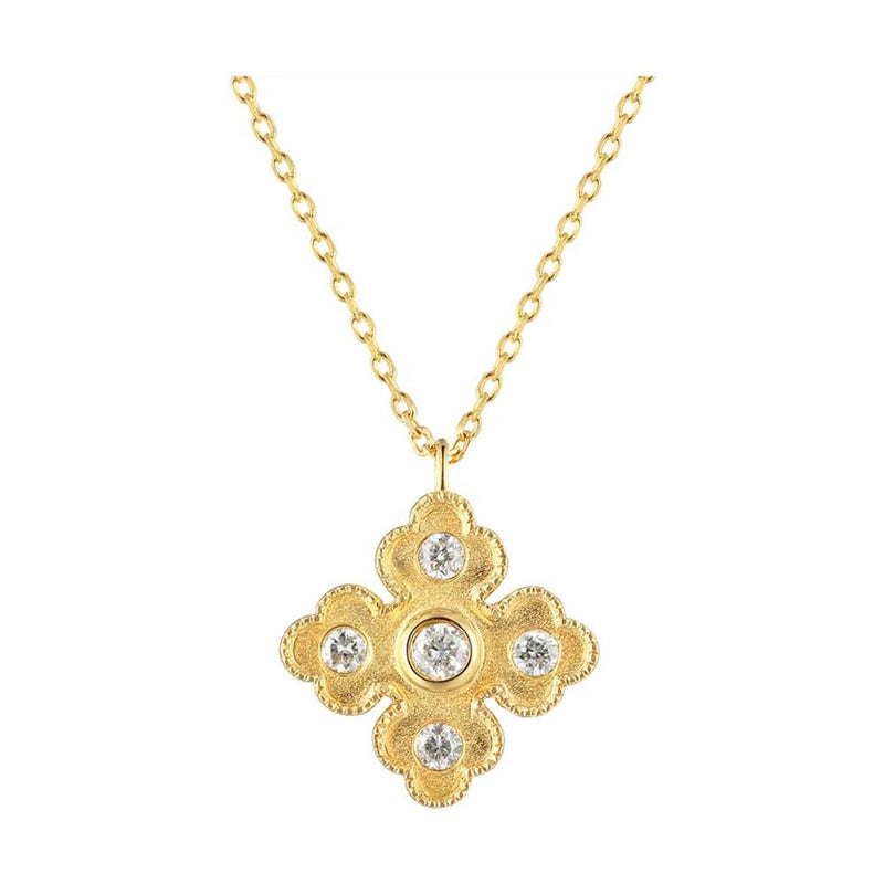 14K Gold Diamond Floral Cross Pendant Necklace - PD10932-4YC-Gems One-Renee Taylor Gallery