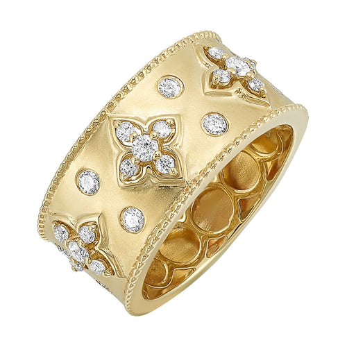 14K Gold Diamond Fleur-Pattern Wide Band Ring - RG12106-4YC-Gems One-Renee Taylor Gallery