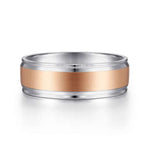 14K White-Rose Gold 7mm - Men's Wedding Band in Satin Finish - MBM0172-70T4JJJ-Gabriel & Co.-Renee Taylor Gallery