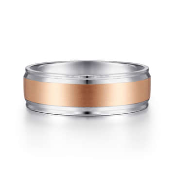 14K White-Rose Gold 7mm - Men's Wedding Band in Satin Finish - MBM0172-70T4JJJ-Gabriel & Co.-Renee Taylor Gallery