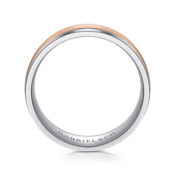 14K White-Rose Gold 7mm - Men's Wedding Band in Satin Finish - MBM0172-70T4JJJ-Gabriel & Co.-Renee Taylor Gallery
